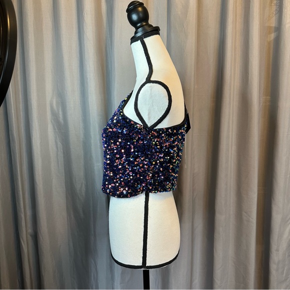 ZARA Sequined asymmetrical one shoulder crop top long sleeves size Medium NWT - Picture 6 of 15